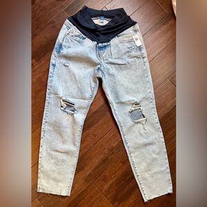 Maternity OG straight full panel Distressed Blue Jeans